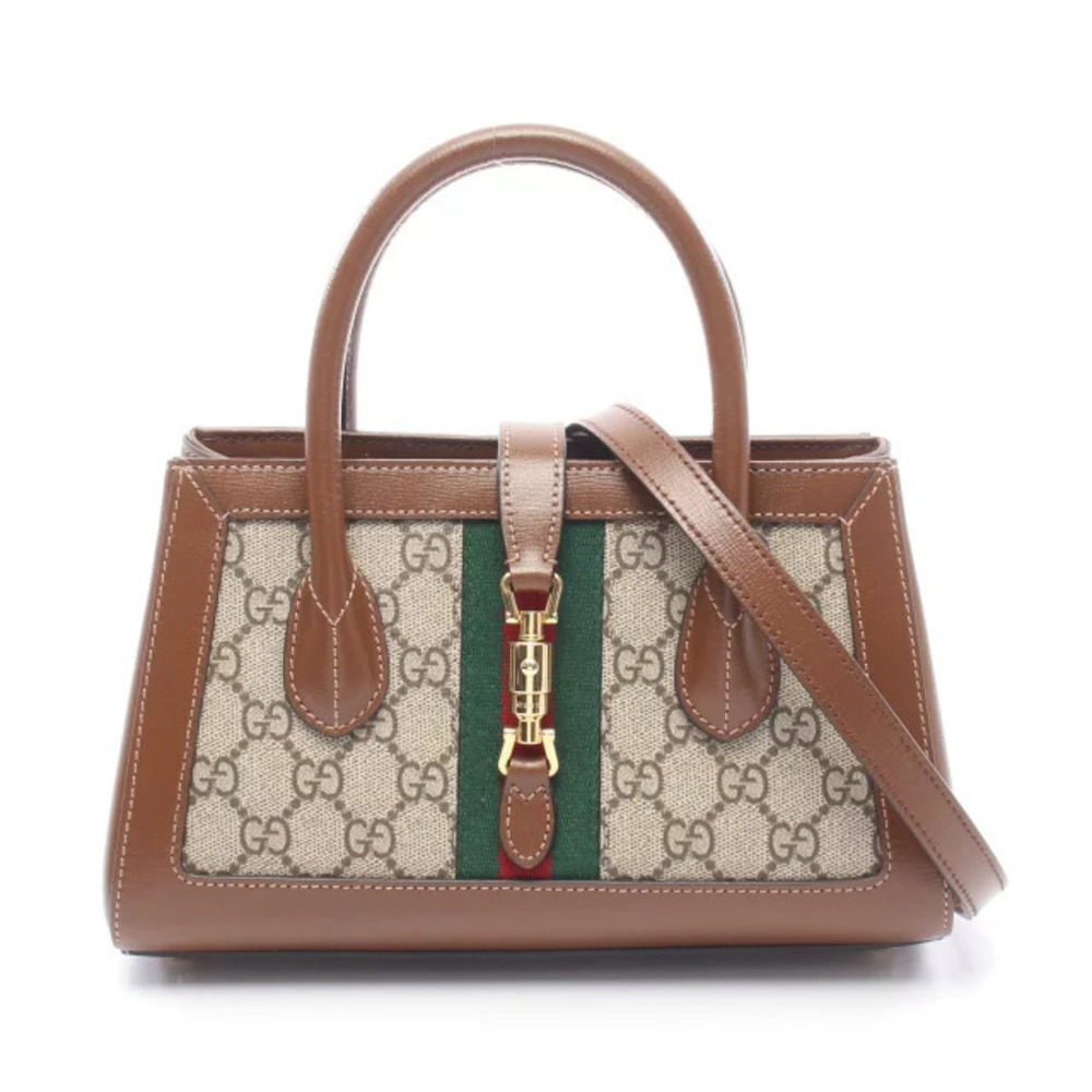 Gucci Jackie Handbag Canvas Leather Beige Cream Brown Multicolor